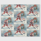  Hockey Christmas with Santa Claus Cadeaupapier (Vlak)