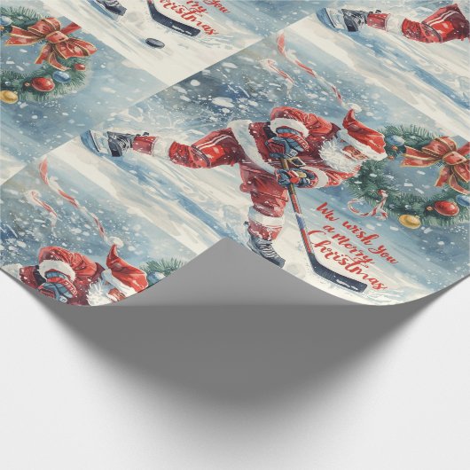  Hockey Christmas with Santa Claus Cadeaupapier (Hoek)
