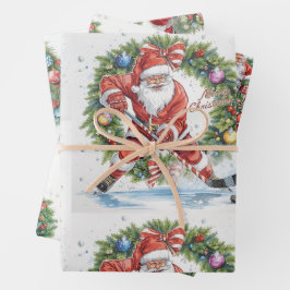 Hockey Christmas with Santa Claus Inpakpapier Vel