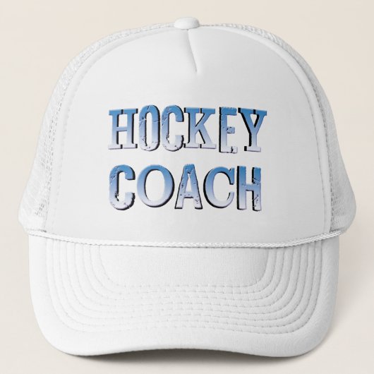 Hockey Coach Ruw Blauw Tekst Trucker Pet (Voorkant)