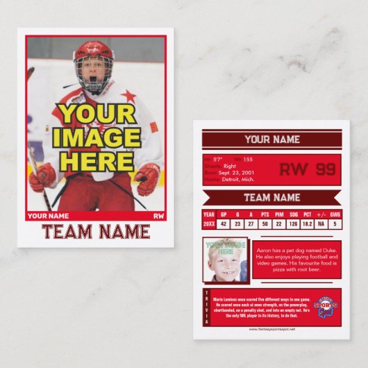 Hockey Collectible Trading Kaart | Rood Contactkaartje (Voorkant / Achterkant)
