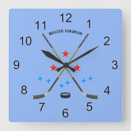 Hockey Crossed Sticks and Puck Vierkante Klok