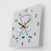 Hockey Crossed Sticks and Puck Vierkante Klok (Hoek)