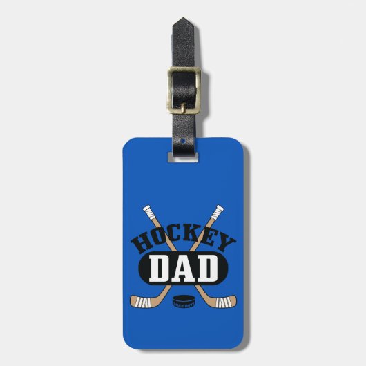 Hockey Dad Hockey Sticks and Puck Blue Bagagelabel (Voorkant verticaal)