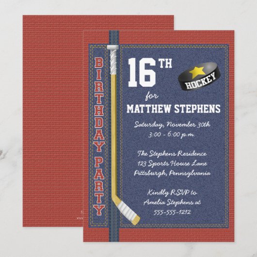 Hockey Denim Bricks Rustieke Sport Verjaardagsfees Kaart (Voorkant / Achterkant)