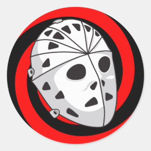 hockey doelmanmasker rood zwart ronde sticker