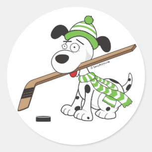 Hockey Dog met Hockey Stick Ronde Sticker