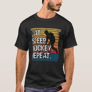 Hockey Eat Sleep Hockey Herhaal Retro 70's T-shirt
