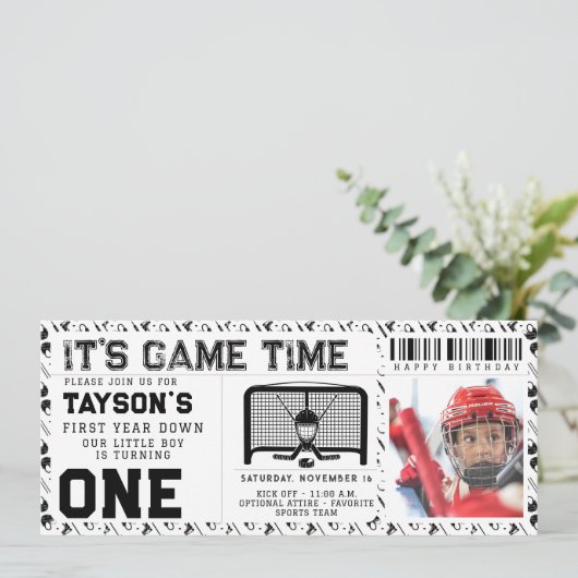 Hockey eerste jaar down 1e verjaardag ticket kaart (Staand voorkant)