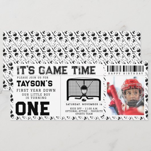 Hockey eerste jaar down 1e verjaardag ticket kaart (Voorkant / Achterkant)