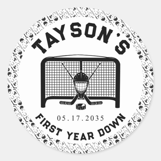 Hockey eerste jaar Down 1st Verjaardag Papier Ronde Sticker (Voorkant)