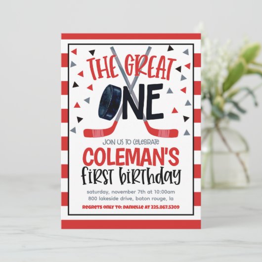 Hockey Eerste Verjaardag Uitnodigen Kaart (Staand voorkant)