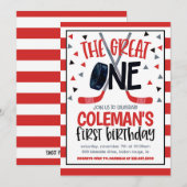 Hockey Eerste Verjaardag Uitnodigen Kaart (Voorkant / Achterkant)