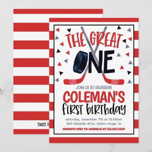 Hockey Eerste Verjaardag Uitnodigen Kaart (Voorkant / Achterkant)