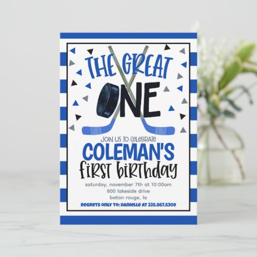 Hockey eerste verjaardag uitnodiging (Staand voorkant)