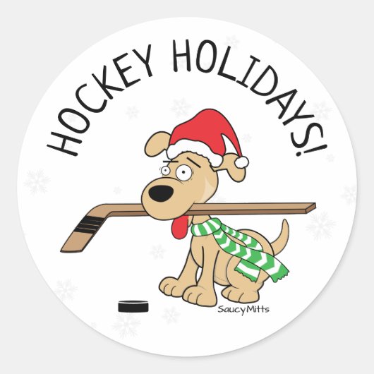Hockey Feestdagen Hockey Dog Kerstmis Ronde Sticker (Voorkant)
