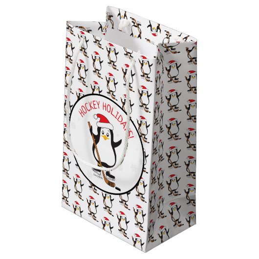 Hockey Feestdagen Hockey Penguin Small Gift Bag Klein Cadeauzakje (Achterkant Gekanteld)