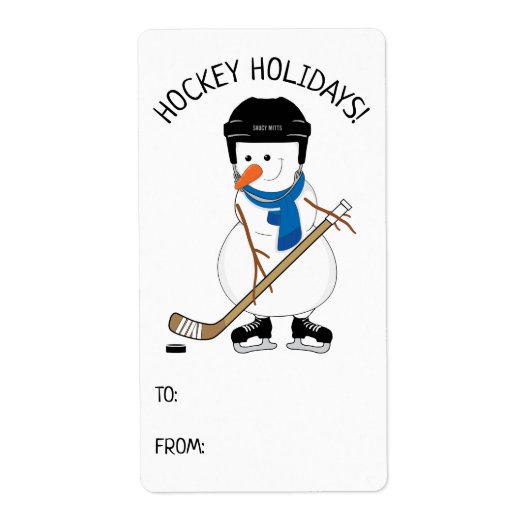Hockey Feestdagen Snowman Gift Label Labels sticke (Voorkant)