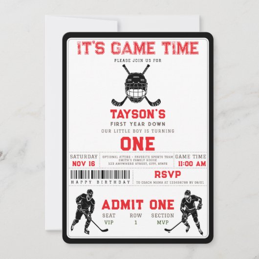 Hockey First Year Down – 1st Birthday  Kaart (Voorkant)