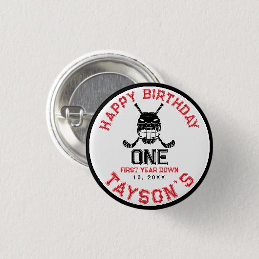 Hockey First Year Down 1st birthday  Ronde Button 3,2 Cm (Voorkant /achterkant)