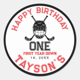 Hockey First Year Down 1st birthday  Ronde Sticker
