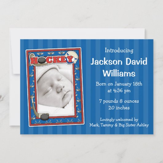 Hockey Foto geboorteaankondiging Aankondiging (Voorkant)
