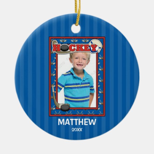 Hockey Foto Lijst Kinder op maat kerstmis Keramisch Ornament (Voorkant)