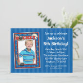 Hockey Foto van Birthday Party Blue Invitations Kaart (Staand voorkant)
