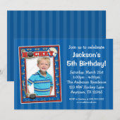 Hockey Foto van Birthday Party Blue Invitations Kaart (Voorkant / Achterkant)