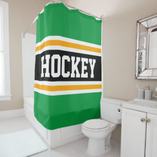 HOCKEY Fun Athletic Green Zwart Geel Strepen Douchegordijn