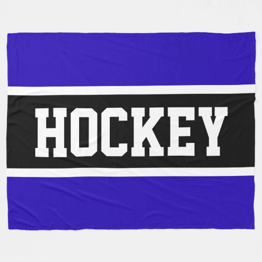 HOCKEY Fun Athletic Royal Blauw Zwart Wit Strepen Fleece Deken (Voorkant (Horizontaal))