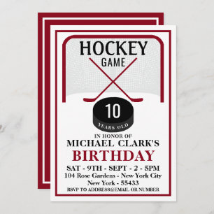 Hockey Game, Net Puck and Sticks, Birthday Party Kaart