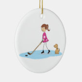 Hockey Girl Cartoon Keramisch Ornament (Rechts)