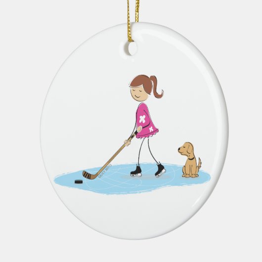 Hockey Girl Cartoon Keramisch Ornament (Links)