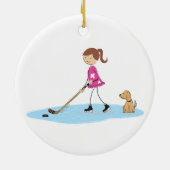 Hockey Girl Cartoon Keramisch Ornament (Achterkant)