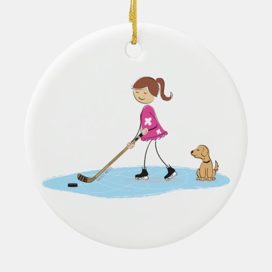 Hockey Girl Cartoon Keramisch Ornament (Achterkant)