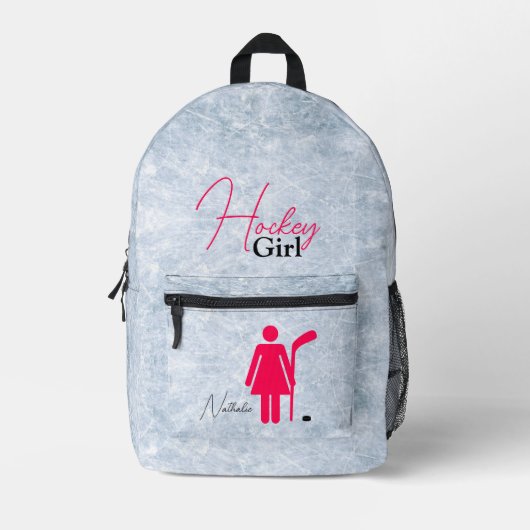 Hockey Girl Hot Pink Bedrukte Rugzak (Voorkant)