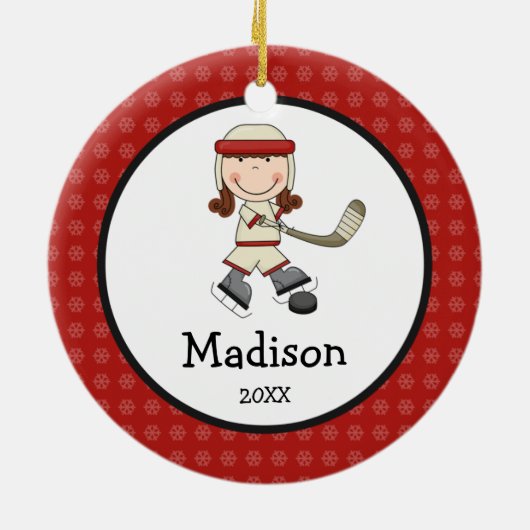 Hockey Girl Kinder Persoonlijke Kerstmis Keramisch Ornament (Achterkant)
