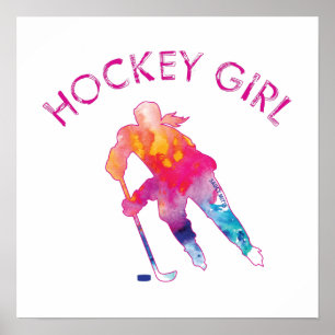 Hockey Girl Player Waterverf Roze meisjes Poster