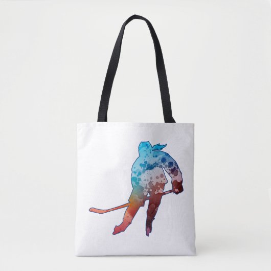 Hockey Girl Skater Silhouette Waterverf Tote Bag (Voorkant)