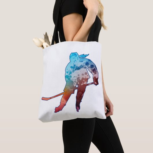 Hockey Girl Skater Silhouette Waterverf Tote Bag (Dichtbij)
