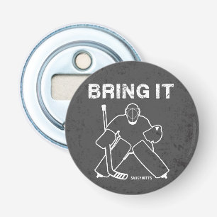 Hockey Goalie Breng hem naar Gray Button Flesopener