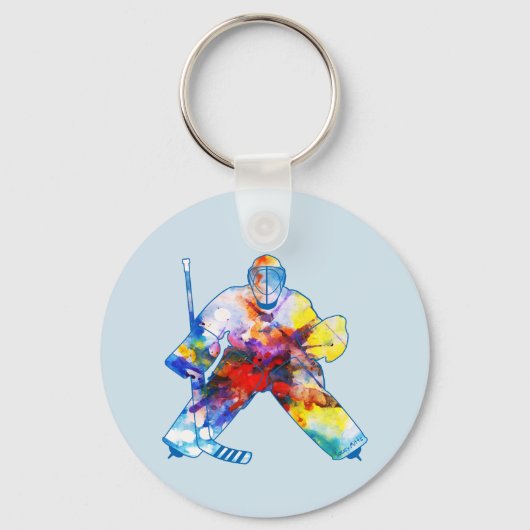 Hockey Goalie Breng IT Waterverf in waterkleur Sleutelhanger (Voorkant)