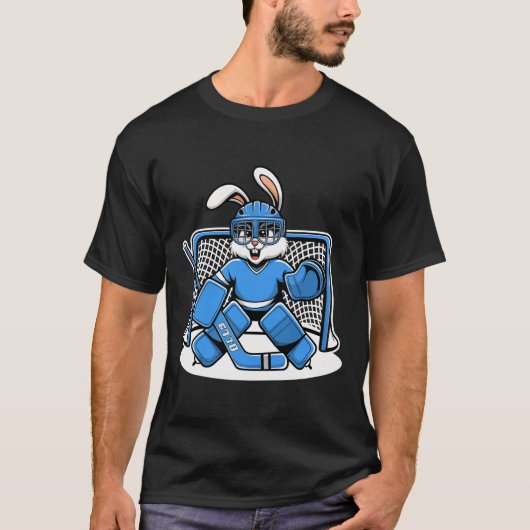 Hockey Goalie Bunny Blue Net Pads Stick Helmet  T-shirt (Voorkant)