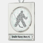 Hockey Goalie Calligram Aangepaste kerstversiering Verzilverd Banner Ornament (Links)