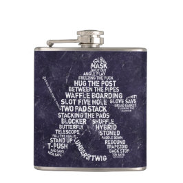 Hockey Goalie Calligram Hip Flask, Ice Background Heupfles