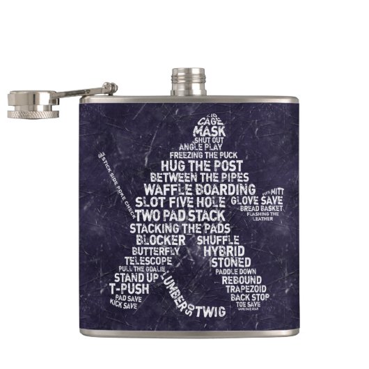 Hockey Goalie Calligram Hip Flask, Ice Background Heupfles (Geopend)