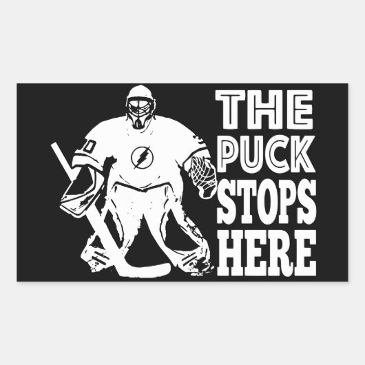 Hockey Goalie De Puck stopt hier zwart wit Rechthoekige Sticker (Voorkant)