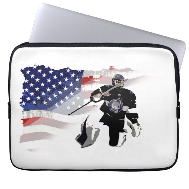 Hockey Goalie en de Amerikaanse vlag Laptop Sleeve (Voorkant)