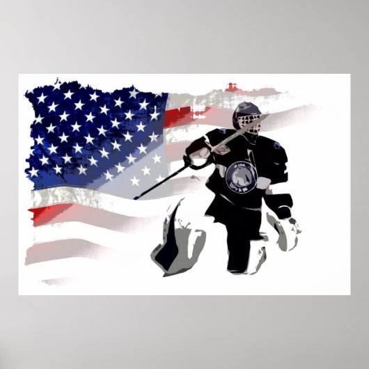 Hockey Goalie en US Flag Poster (Voorkant)